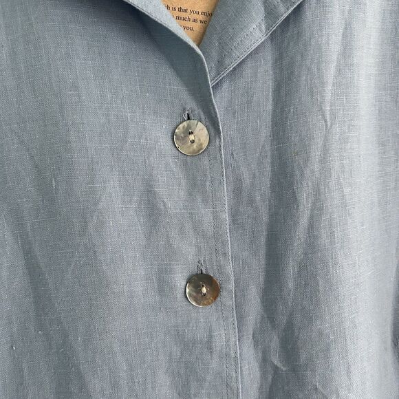 Toofan Womens Linen Light Blue Button Up Blouse Medium Relaxed Lagenlook - Picture 7 of 13